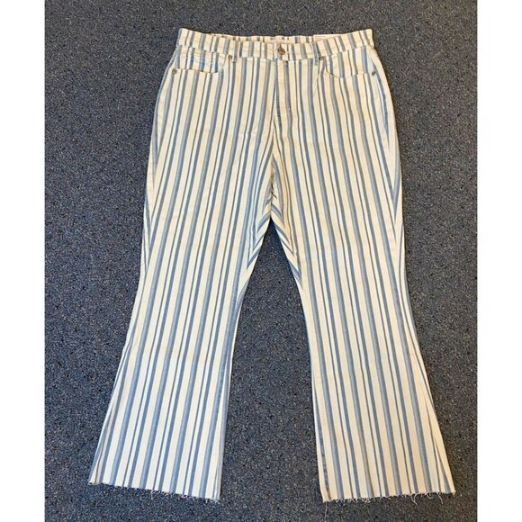 NWT Ann Taylor Loft Kick Crop High Rise Jeans Blue White Stripe 30 10 Petite New - Picture 1 of 7